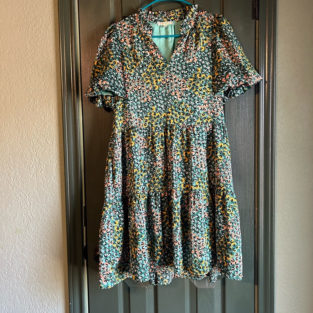 Jade women’s  Dress with Green and Yellow Floral Pattern